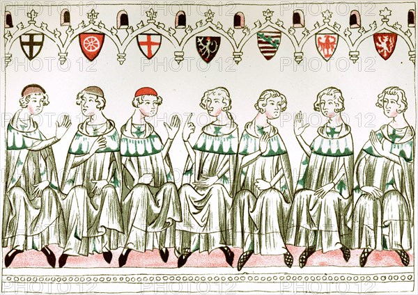 Seven Prince Electors voting for Henry VII, Holy Roman Emperor, 1341.