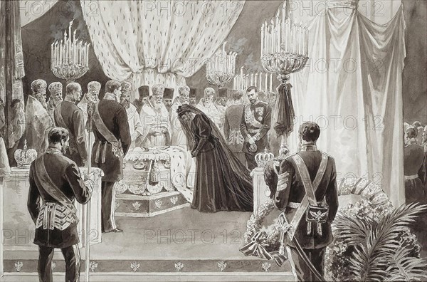 Burial of Emperor Alexander III in the Sts Peter and Paul Cathedral in St Petersburg, 1894.  Creator: Brozh, Karel (Carl) (1836-1901).