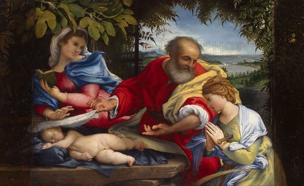 Rest on the Flight into Egypt with Saint Justina', 1529. Creator: Lotto, Lorenzo (1480-1556).