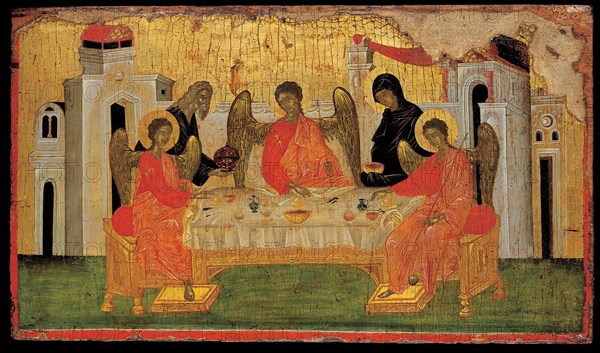 The Hospitality of Abraham (Old Testament Trinity), ca 1380. Artist: Byzantine icon