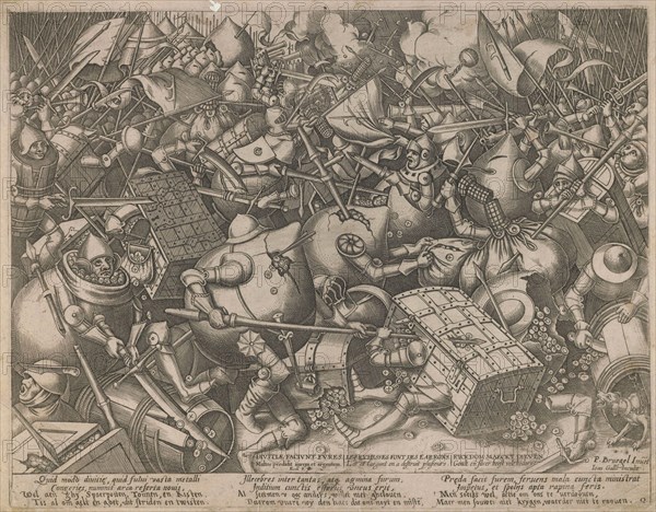 Fight of the Money-Bags and the Coffers, c. 1560. Artist: Heyden, Pieter, van der (1538-1572)