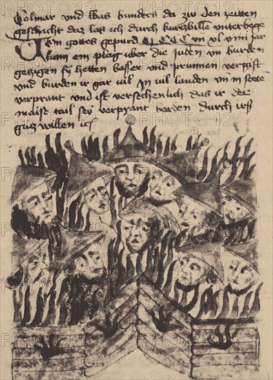 Burning and killing of Jews in Prague. Artist: Anonymous