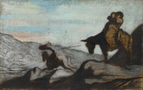 Don Quixote and Sancho Panza, ca 1855. Artist: Daumier, Honoré (1808-1879)