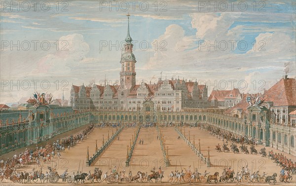 Parade of the Ladies' Ring Races on Juny 6, 1709 in Dresden, 1710. Artist: Fritzsche, C. H. (active 18th century)