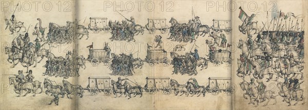 Army train (From the Medieval Housebook of Wolfegg Castle), ca 1485. Artist: Master of the Housebook of Wolfegg Castle (active 1480-1490)