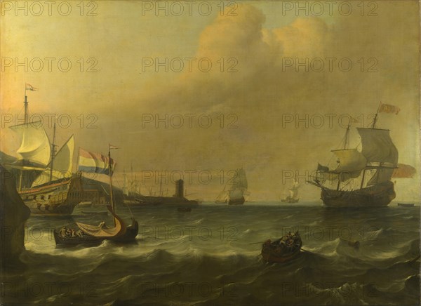 Dutch Men-of-war entering a Mediterranean Port, 1681. Artist: Bakhuizen, Ludolf (1630-1708)