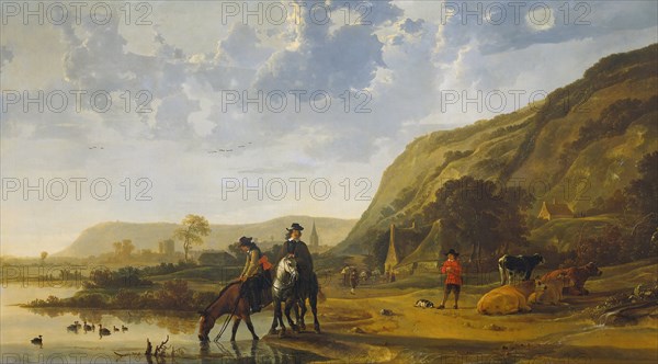 River Landscape with Riders, c. 1655. Artist: Cuyp, Aelbert (1620-1691)