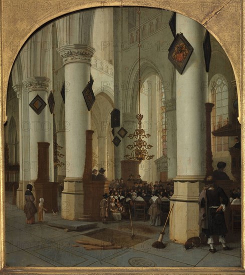 View inside the Saint Bavo church in Haarlem during mass, 1666. Artist: Vliet, Hendrick Cornelisz. van (1611-1675)