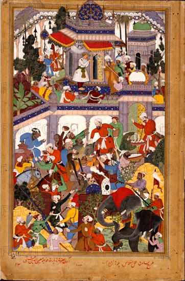 Akbar visits the shrine of Khwajah Mu'in ad-Din Chishti at Ajmer, ca 1590. Artist: Basawan (active 1580-1600)