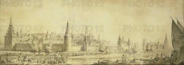 Panoramic view of Moscow Kremlin by the End of the 18th century, End 1790s. Artist: Quarenghi, Giacomo Antonio Domenico (1744-1817)