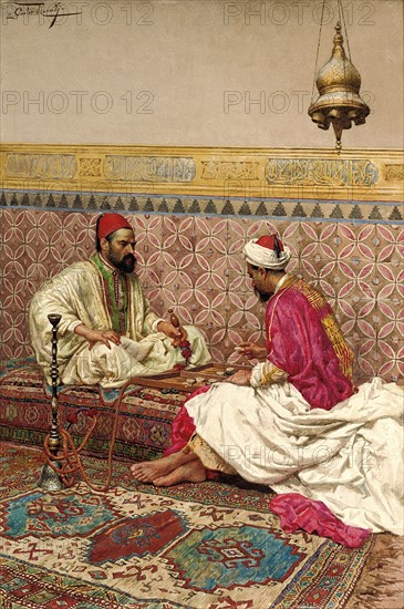 The backgammon players. Artist: Rosati, Giulio (1858-1917)