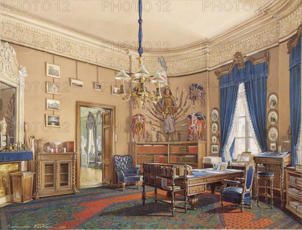 Interiors of the Winter Palace. The Study of Crown Prince Nikolay Aleksandrovich, 1865. Artist: Hau, Eduard (1807-1887)