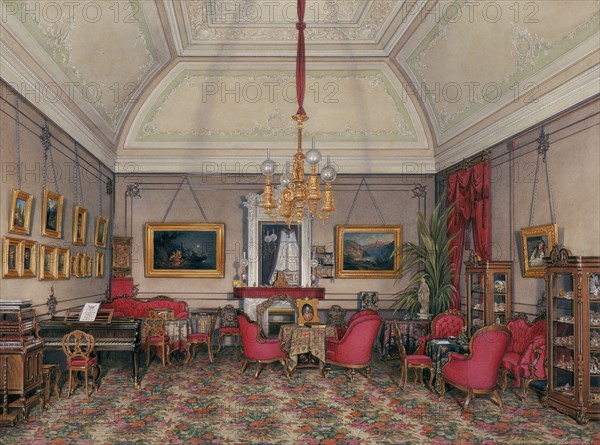 Interiors of the Winter Palace. The Fifth Reserved Apartment. The Drawing-Room of Grand Princess Maria Alexandrovna, 1874. Artist: Hau, Eduard (1807-1887)