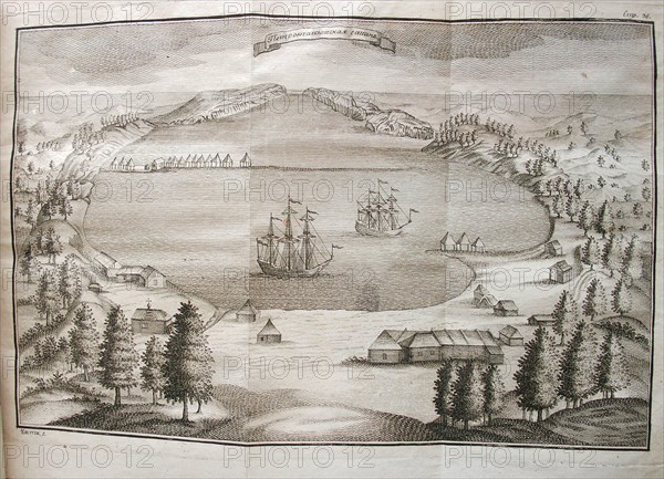 View of the Petropavlovsk Harbor, 1755. Artist: Krasheninnikov, Stepan Petrovich (1711-1755)