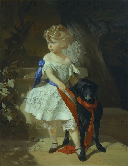 Girl with Dog, 1860s. Artist: Makarov, Ivan Kosmich (1822-1897)