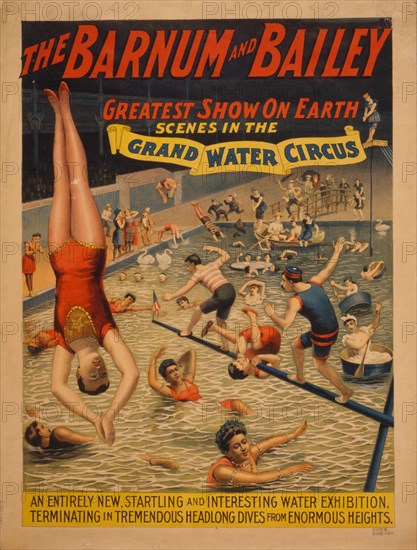 The Barnum & Bailey greatest show on earth. Scenes in the grand water circus, c. 1895. Artist: The Strobridge Lithographing Company