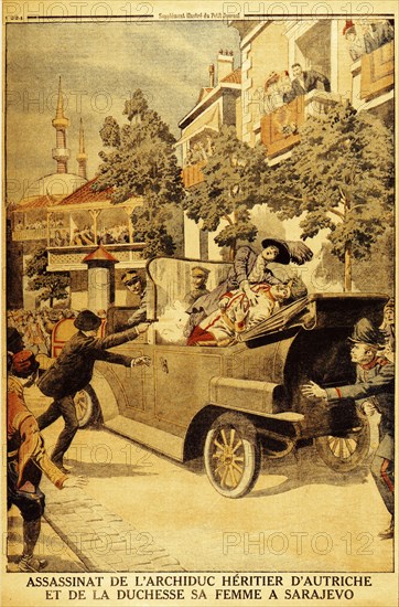 The Assassination of Archduke Franz Ferdinand of Austria and his wife, Duchess Sophia, by Gavrilo Pr Artist: Anonymous