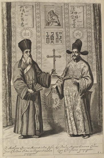 Matteo Ricci and Xu Guangqi. (From Athanasius Kircher's China Illustrata), 1667. Artist: Kircher, Athanasius (1602-1680)