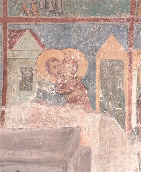 Meeting of Saints Joachim and Anne at the Golden Gate, 12th century. Artist: Ancient Russian frescos