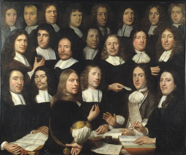 Group Portrait of the Mint Masters of Dordrecht. Artist: Hoogstraten, Samuel Dirksz, van (1627-1678)