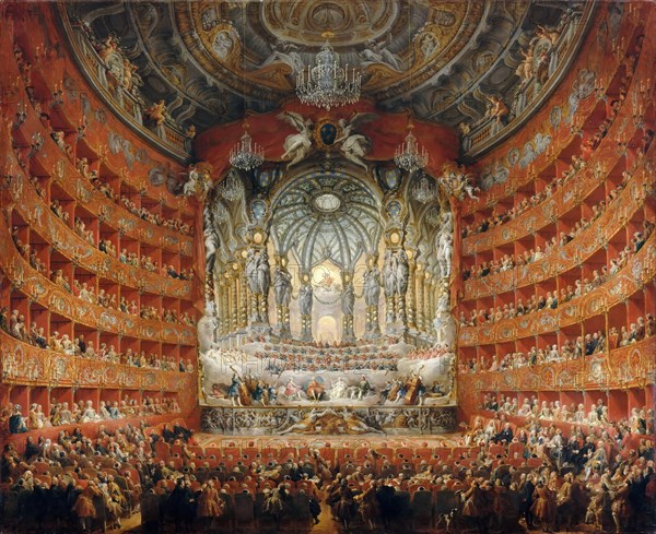 Musical feast given by the cardinal de La Rochefoucauld in the Teatro Argentina in Rome in 1747. Artist: Panini, Giovanni Paolo (1691-1765)