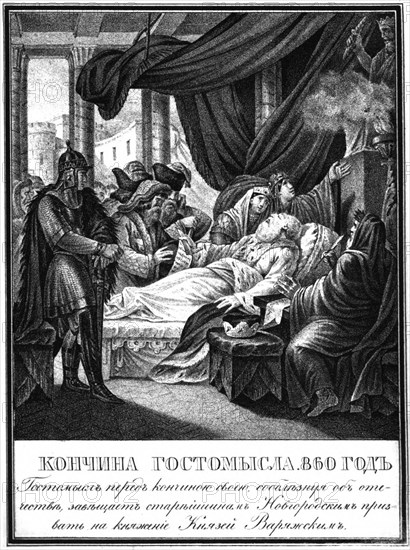 The Death of Gostomysl, 860 (From Illustrated Karamzin), 1836. Artist: Chorikov, Boris Artemyevich (1802-1866)