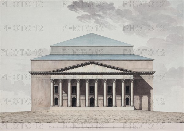 Facade of the Saint Petersburg Imperial Bolshoi Kamenny Theatre, 1803-1804. Artist: Thomas de Thomon, Jean François (1754-1813)