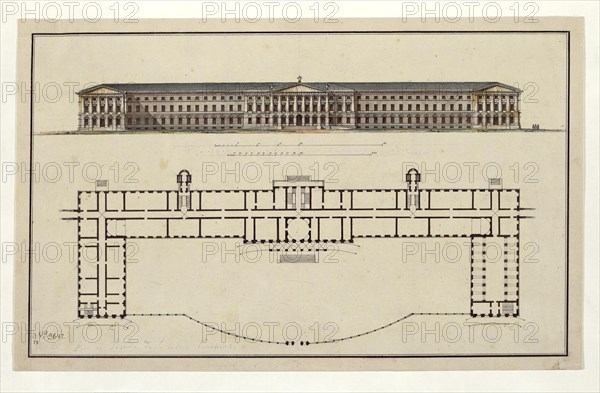 Project of Smolny Institute. The Main Facade and the Ground Floor Plan, 1806-1808. Artist: Quarenghi, Giacomo Antonio Domenico (1744-1817)