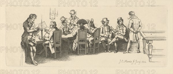 Men in a coffee house with a Billiard room, 1814. Artist: Marcus, Jacob Ernst (1774-1826)