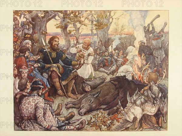 Rest of Grand Prince Vladimir II Monomakh on the Hunt. (The Imperial Hunt in Russia by N. Kutepov),  Artist: Vasnetsov, Viktor Mikhaylovich (1848-1926)