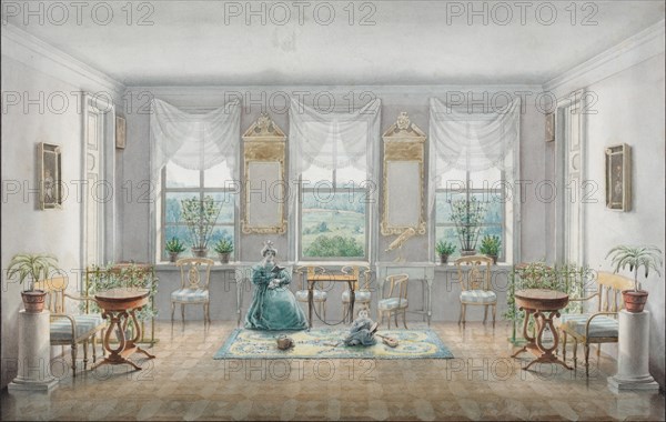 The Drawing Room in the manor house Gorki, 1831. Artist: Blagovo, Agrafena Dmitrievna (1794-1865)