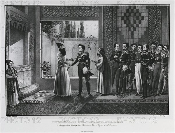 First Meeting of Count Ivan Paskevich with Abbas Mirza, 1828. Artist: Beggrov, Karl Petrovich (1799-1875)