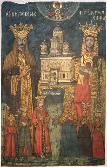 Neagoe Basarab with his wife, Milica and children (From the Curtea de Arges Monastery).