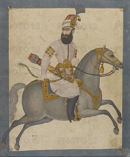 Portrait of Karim Khan Zand on horseback.