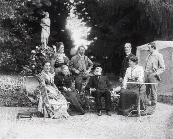 Giuseppe Verdi, his wife Giuseppina Strepponi (on his right), his adopted daughter Maria Carrara Ver