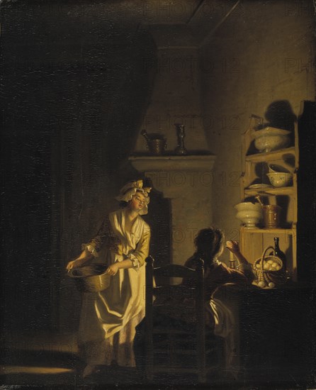 Testing Eggs. Interior of a Kitchen.