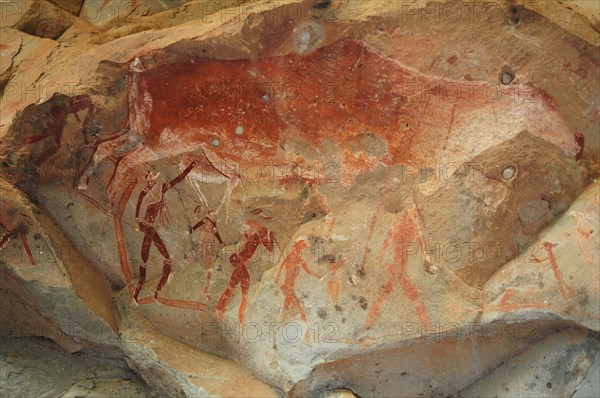 San rock painting in the Drakensberg Mountains in South Africa, .