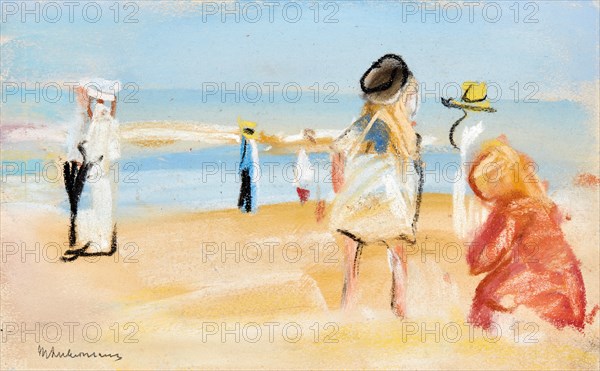 Figures on the beach.