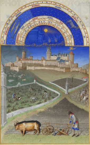 March (Les Très Riches Heures du duc de Berry), 1412-1416. Creator: Limbourg brothers (active 1385-1416).