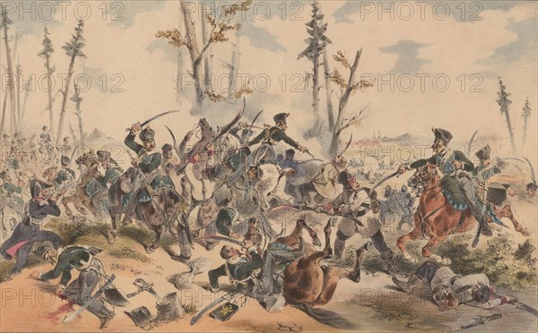 Fight between Russian hussars and Polish insurgents, 1835.