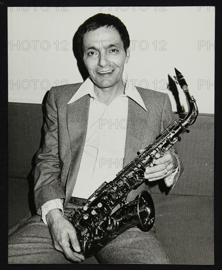 Art Pepper holding his saxophone, Royal Festival Hall, London, 14 July, 1980. Artist: Denis Williams