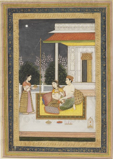 Love scene on a terrace at night, c1790. Artist: Unknown.