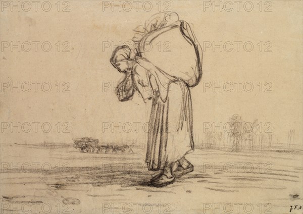 Woman carrying a Sack on her Back, c1851-1855. Artist: Jean Francois Millet.