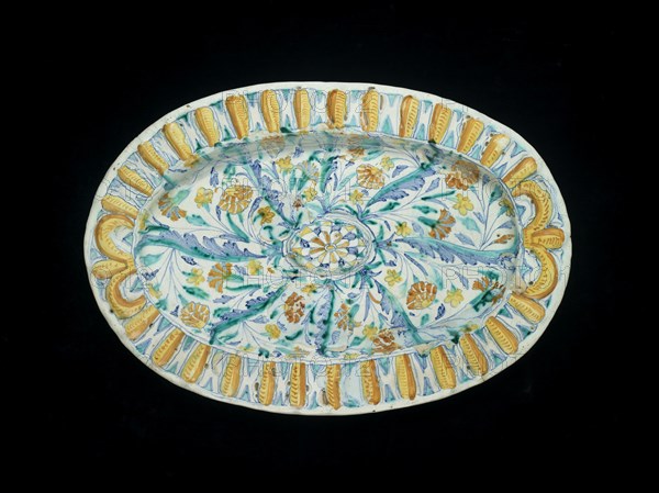 Oval dish, moulded in relief on the front with an oval central boss, 1649. Artist: Unknown.