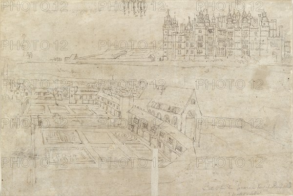 The River Front of Richmond Palace and Privy Gardens, c1550s. Artist: Anthonis van den Wyngaerde.