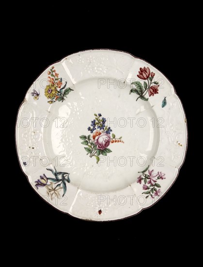 Plate, with flowers (rose centre), c1755. Artist: Unknown.