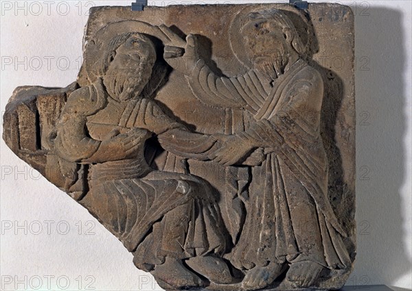 Relief with Christ and St. Peter, high-relief in stone from Vic Cathedral.