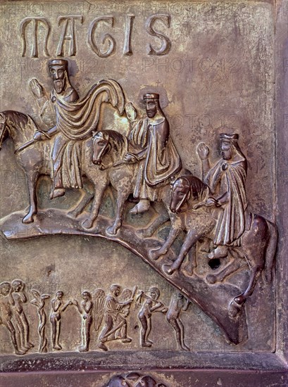 The Magi. Bronze relief at the south gate of the transept of Pisa Cathedral, designed by Bonanno ?