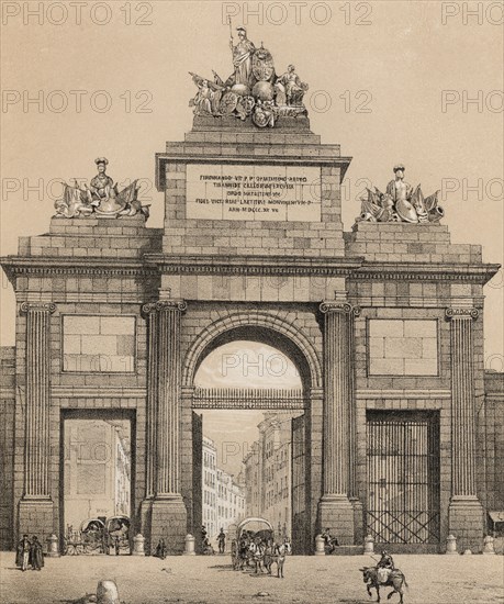 Door of Toledo in Madrid, conceived as a triumphal arch dedicated to King Ferdinand VII, built in?