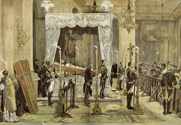 Queen Maria de las Mercedes Orleans receiving last rites' queen of Spain, wife of Alphonse XII, d?